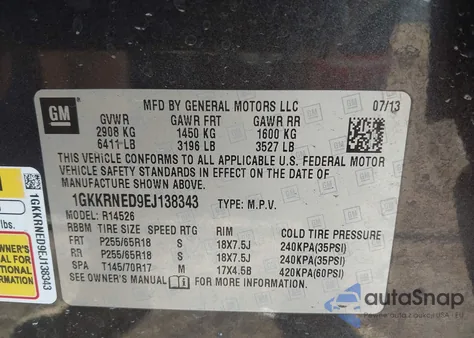 2014 GMC Acadia Sle-1 z USA, uszkodzony, nr VIN 1GKKRNED9EJ138343